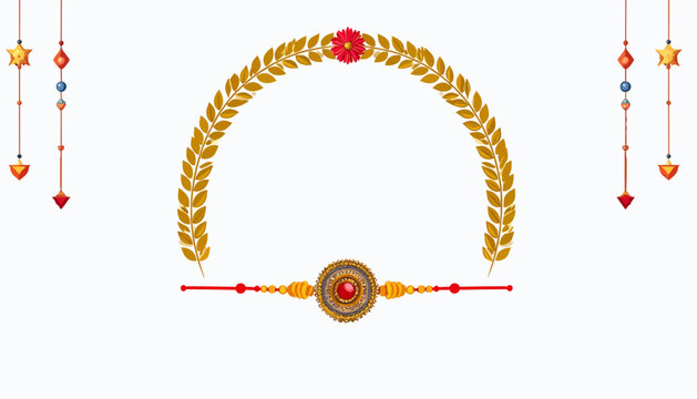Raksha bandhan frame with golden rakhi and floral laurel wreath