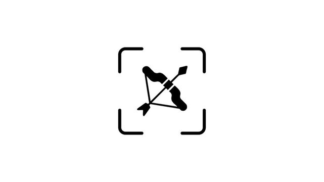 Digital scanning effect with bow and arrow icon representing target aim or hunting activity for modern mobile interface design.