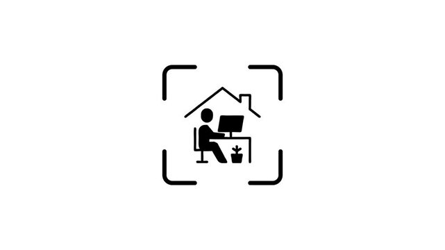 Conceptual animation of working from home icon highlighting dynamic aspects of remote work setup, seamless loop, white background.