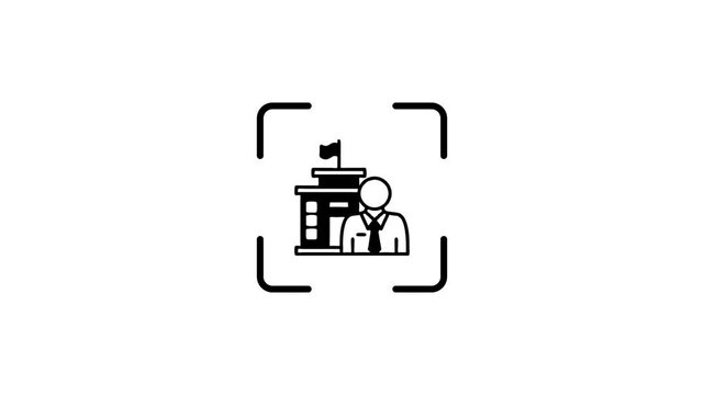Animated icon illustrates school principal as professional educational leader overseeing academic institution in dynamic footage clip.