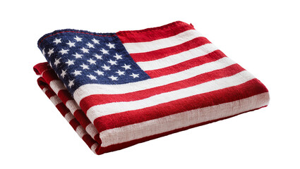 Fototapeta premium Folded American flag towel with red and white stripes, isolated on transparent background