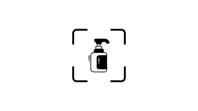 Sanitizer bottle scanning animation with moving laser line for digital identification or product validation process.