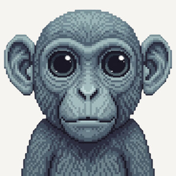 Detailed monochrome monkey head portrait illustration