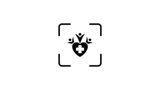 Animated scanner light passing over healthcare logo symbol representing wellness and medical examination in motion footage.