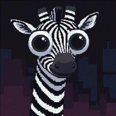 Obraz premium Cute pixel art zebra portrait with big eyes
