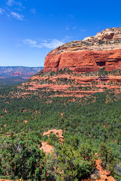 Idyllic rock formation against sky at Devil`s Bridge Trail on sunny day, Red Rocks, Sedona, Arizona, USA