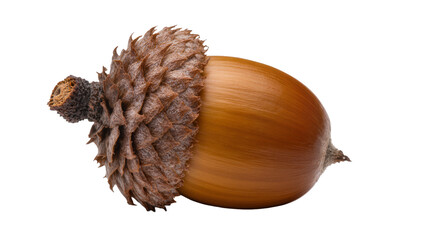 Brown acorn with textured cap, isolated on transparent background © Sorin