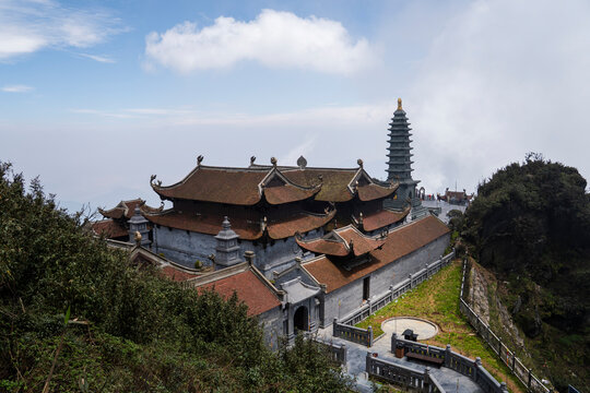 A Buddhist temple stands on the Fansipan mountain in Sapa Vietnam