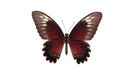 Dark red and brown butterfly with white markings, isolated on transparent background © Corotaev