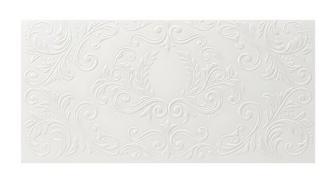 White embossed damask and scrollwork decorative pattern background
