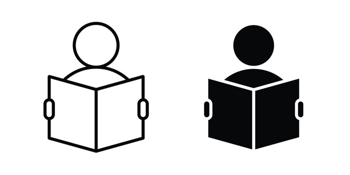 Reading book icon simple drawings set