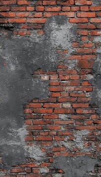 Rustic Weathered Brick Wall Background Overlay Texture With Industrial Grey Plaster Decay Elements