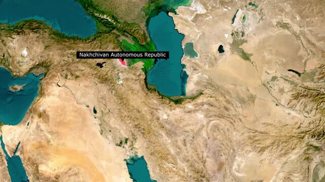 Nakhchivan Autonomous Republic Highlighted on 3D Satellite Map of the Caucasus
