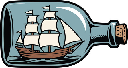 Antique wooden sailing ship in bottle vector illustration © Rahat Hossain
