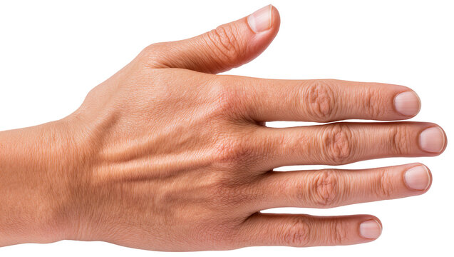Human hand with spread fingers, isolated on transparent background