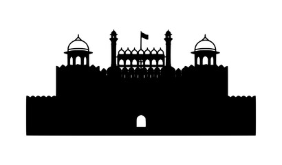 Fototapeta premium Red Fort Historical Landmark Icon Vector Illustration with Mughal Architecture Flat Design Isolated on White Background for Travel Heritage and Tourism