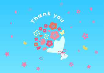 Obraz premium 花束とありがとうのメッセージ 春の花イラスト 母の日や感謝のデザイン素材/Thank you message with floral bouquet illustration for spring greeting card and Mother’s Day design