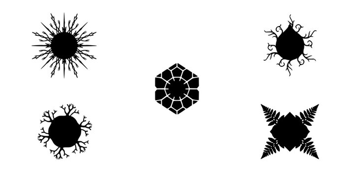 Abstract Black and White Vector Illustrations of Five Different Ideograms with Symmetrical Patterns Featuring Illustration