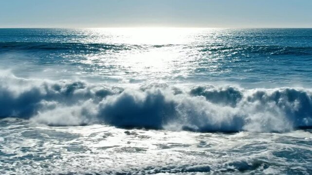 Powerful Ocean Wave Crashing on Shoreline with Shimmering Sunlight | Cinematic Sea Surf