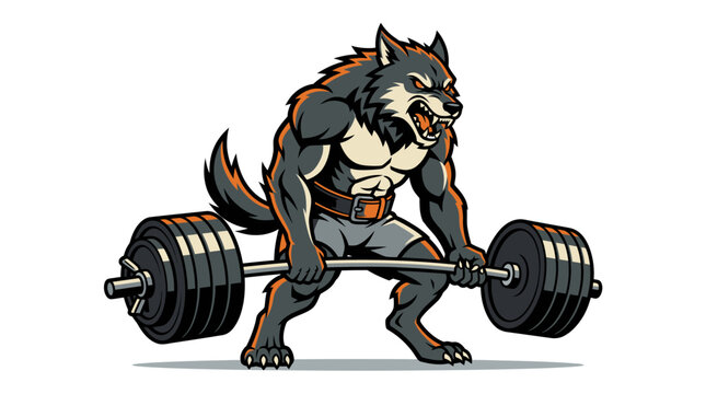 Muscular werewolf bodybuilder performing heavy deadlift exercise