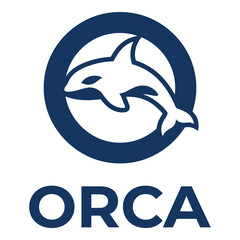 Orca dolphin logo with circle design and text  marine animal symbol icon © Sojol