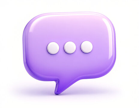 3D purple speech bubble with typing dots icon isolated on white background