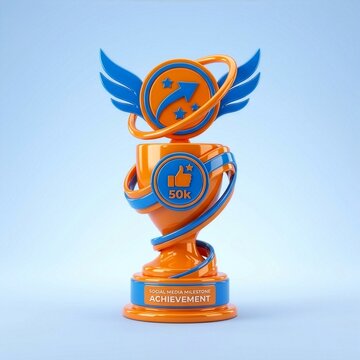 3D Social Media Achievement Trophy for 50k Followers Milestone