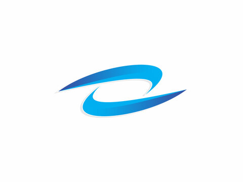 A modern graphic logo depicting two interlinking abstract swosh or wave shapes. The design utilizes a smooth blue gradient, suggesting motion, flow, connectivity, and sleekness, presented