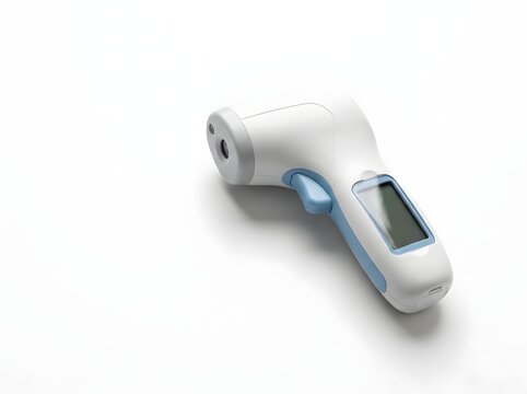 Infrared thermometer resting on white background