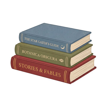 Stack of astronomy botany and fables books transparent PNG literature
