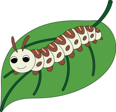 Cute caterpillar crawling on a leaf vector illustration