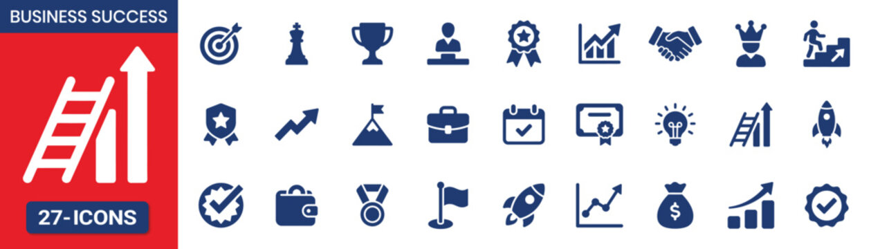 Business success pictogram fill icon set Vector illustration