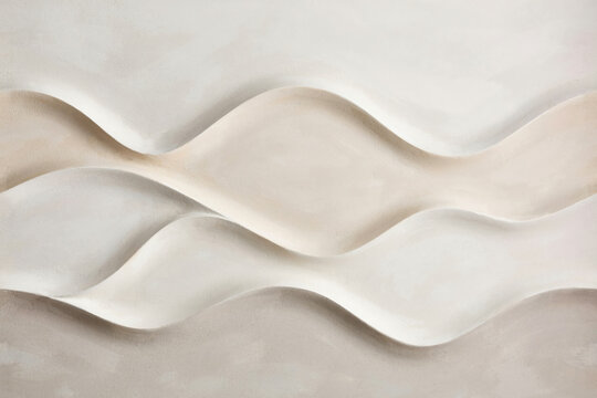 Smooth flowing wave shapes in soft beige and white tones creating a three dimensional abstract background, with gentle curved lines