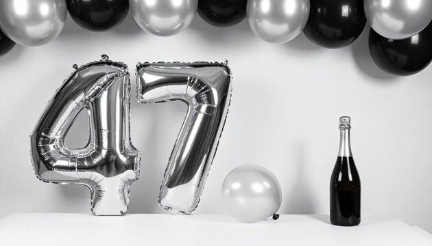 Silver Number 47 Balloon with Champagne Bottle Celebration Setup