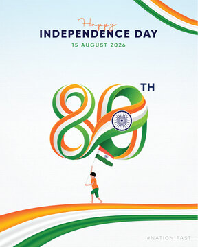 Modern 80th Independence Day of India 2026 poster featuring creative tricolor 80 typography, Ashoka Chakra, Indian flag, and patriotic design. Perfect for greeting cards, posters, banners, and social 