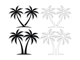 Naklejka premium Set of stylized palm trees illustration tropical vacation beach holiday natural elements collection