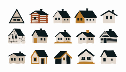 Assortment of simple houses and homes in a Scandinavian folk art style © Sadhin07