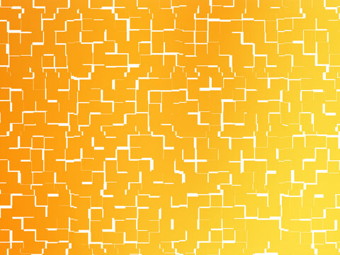 Abstract geometric pattern with white blocks on a vibrant orange and yellow gradient background