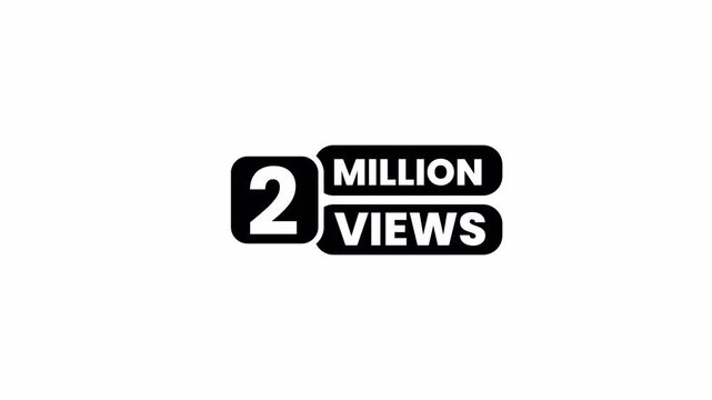 Moderan text icon animation with 2M views, 2M views, like, comment for social media, 2M text icon celebration letter in 4k with alpha channel.