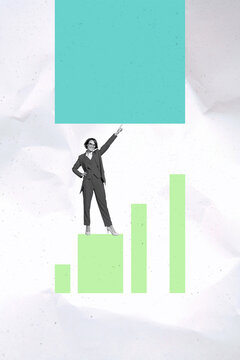Composite collage of person big graphs under demonstrate square shape on white background