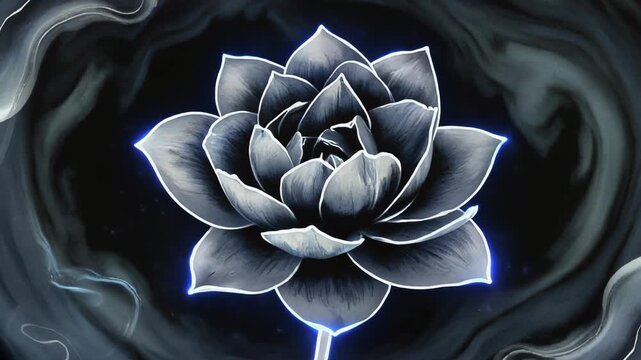 animation in hand-drawn, illustrated style of a giant moonflower blooming in ultra-slow m 