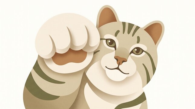 Cute Tabby Cat Raising Paw High Five Vector Illustration