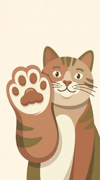 Cute Cat Showing Paw Pad Close Up Vector Illustration