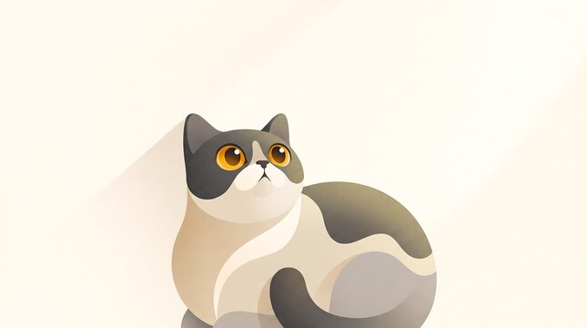 Cute Bi-Color Cat Looking Upward Minimalist Vector Illustration