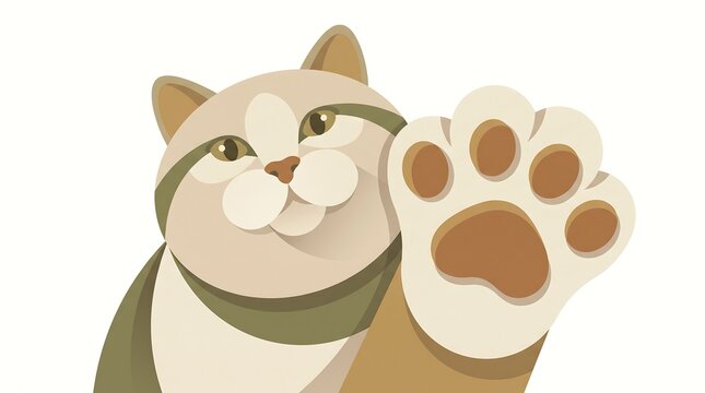 Cute Grey Tabby Cat Reaching Paw Forward Vector Illustration