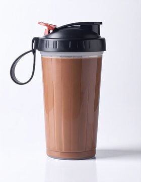 Tall, ribbed plastic bottle with black cap, orange flip-top, and brown liquid