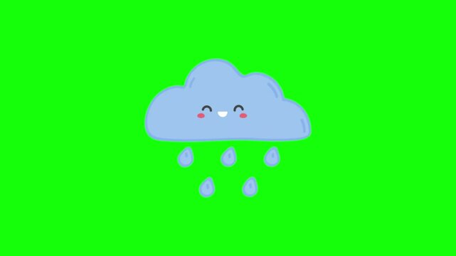 Cute cartoon cloud raining with happy tears. Whimsical weather icon for emotional or environmental design projects.