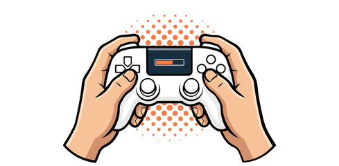 Hands holding a game controller. Person playing video games with a modern gamepad. © Iqbal
