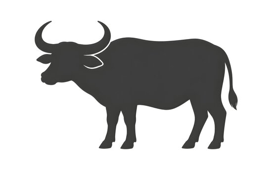 Bold flat vector silhouette of a traditional Lao water buffalo