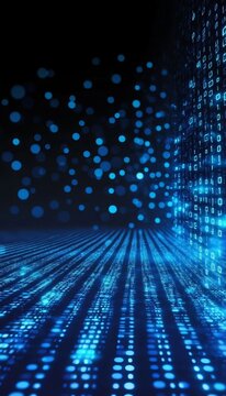 Abstract Background Featuring A Digital Data Stream Using A Matrix Of Binary Code In Electric Blue